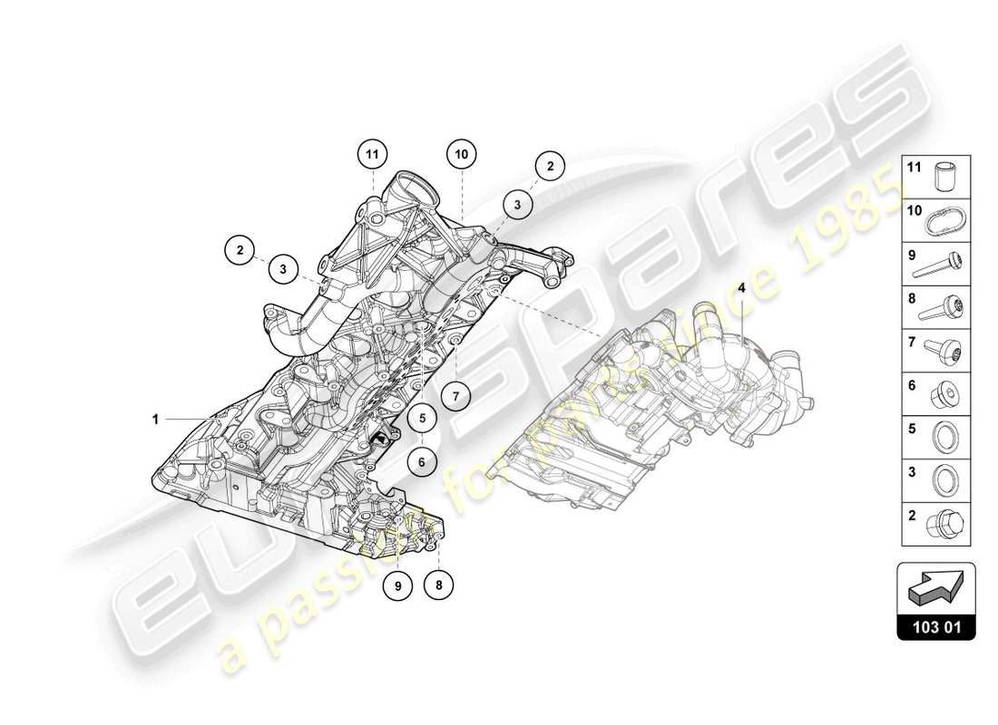 lamborghini evo spyder (2023) diagrama de piezas del cárter de aceite del motor