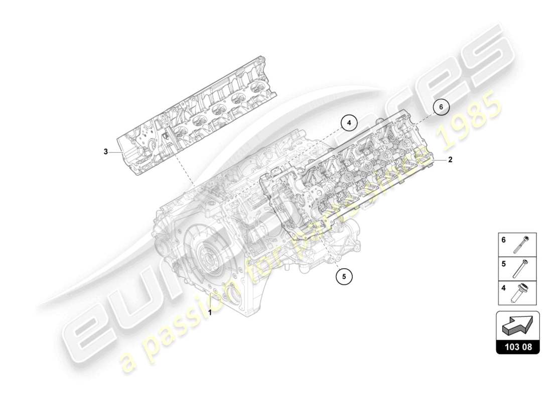 lamborghini evo spyder (2023) culata completa (sin árbol de levas y sin bujía de precalentamiento) esquema de piezas