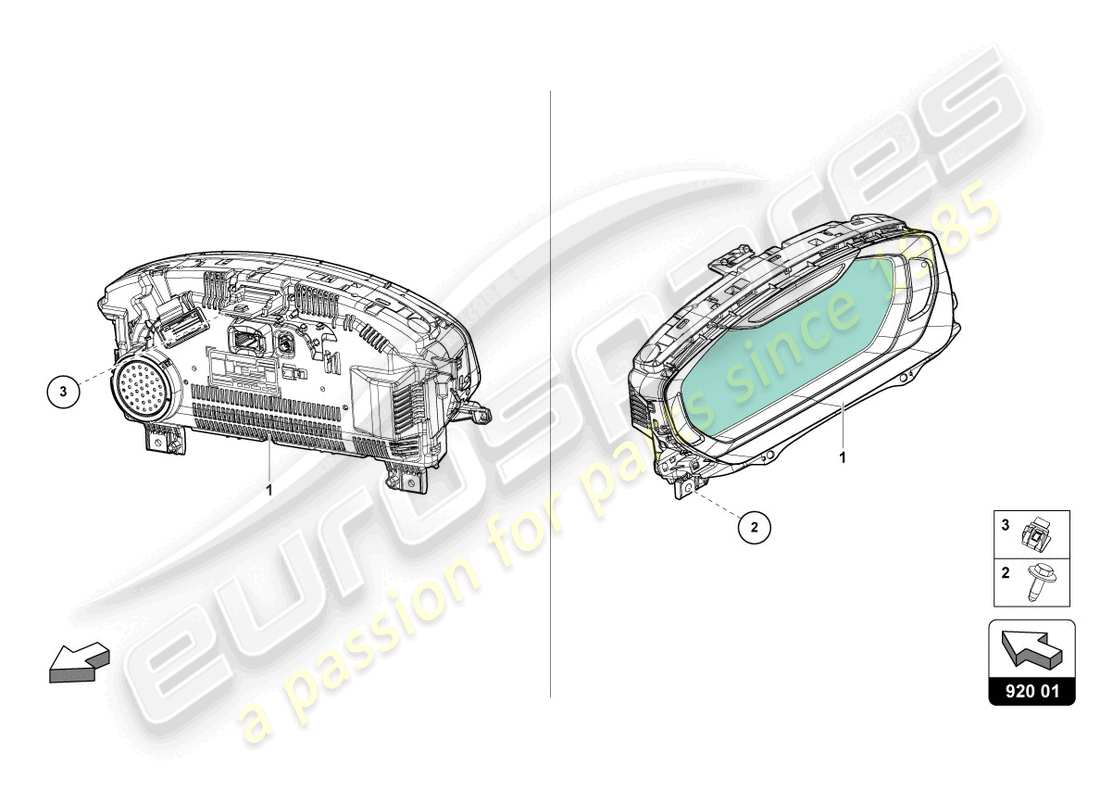 lamborghini urus (2020) diagrama de piezas del instrumento combi