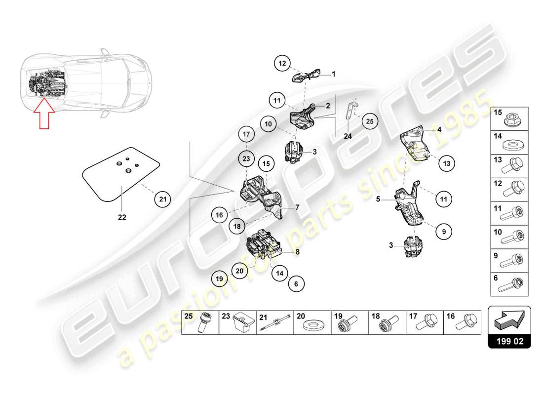 lamborghini tecnica (2024) fijación de piezas para el motor diagrama de piezas