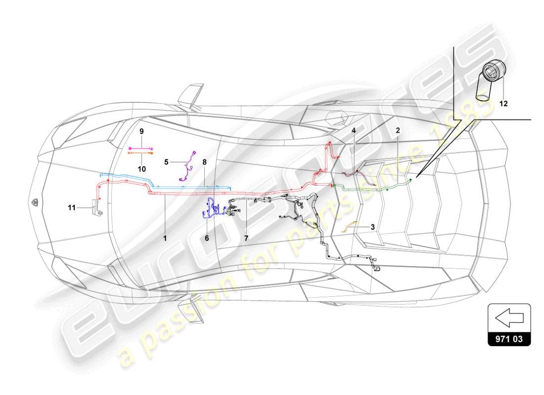 lamborghini ultimae (2022) diagrama de piezas del sistema eléctrico