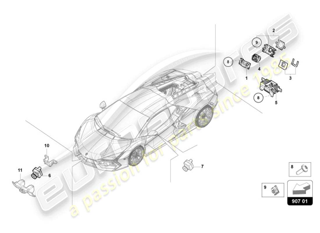 lamborghini revuelto coupe (2024) cámara ambiente del vehículo diagrama de piezas