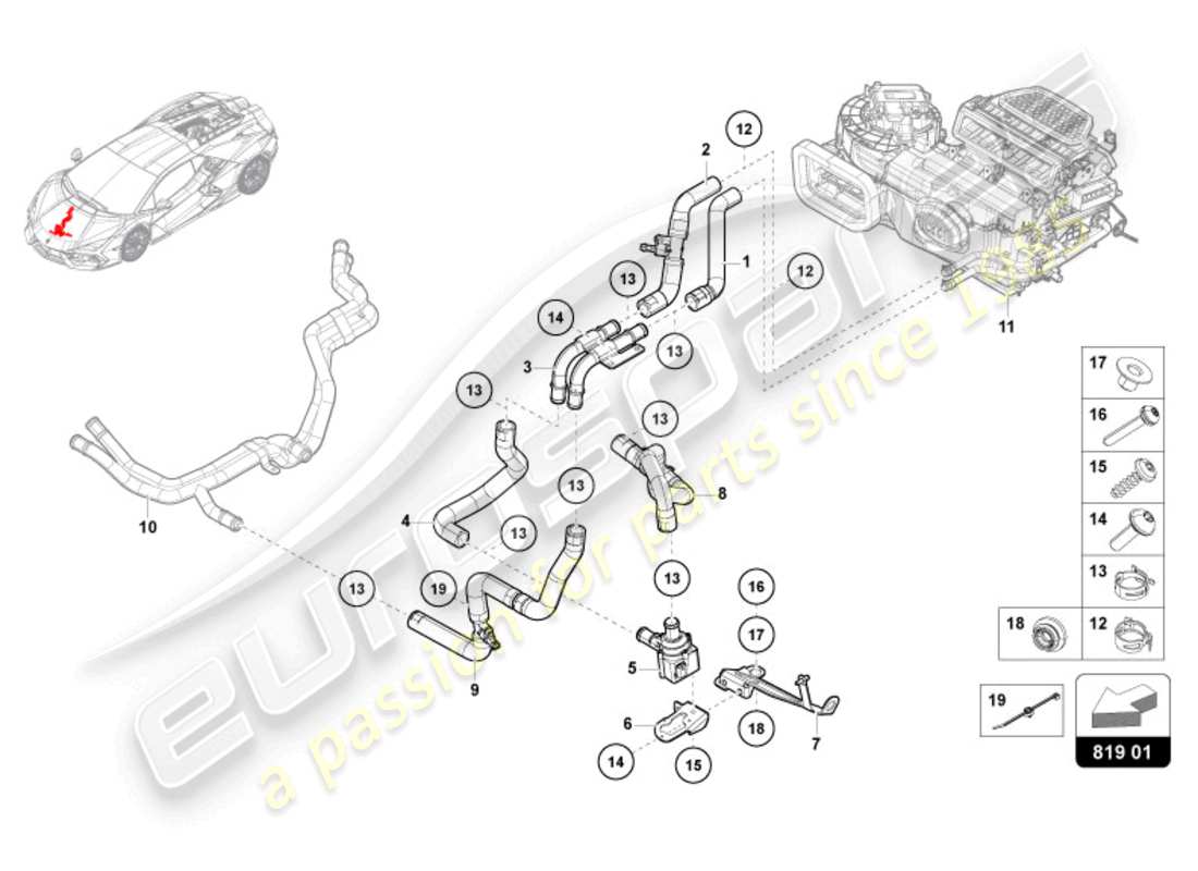 lamborghini revuelto coupe (2024) aire acondicionado. sistema/ calefacción estándar diagrama de piezas