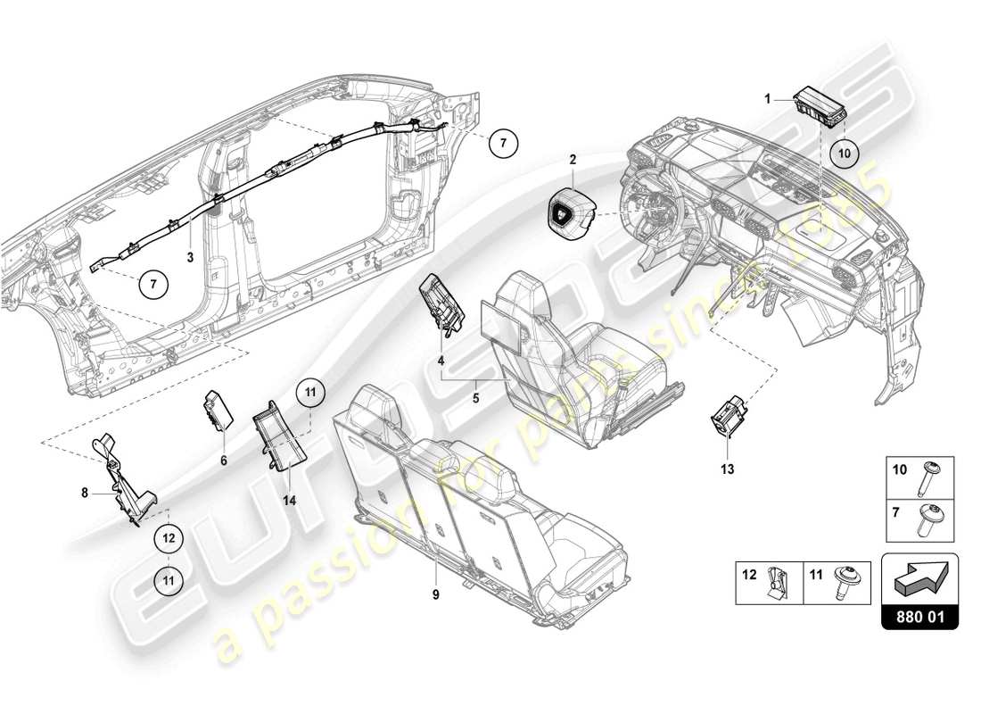 lamborghini urus (2020) diagrama de piezas del airbag