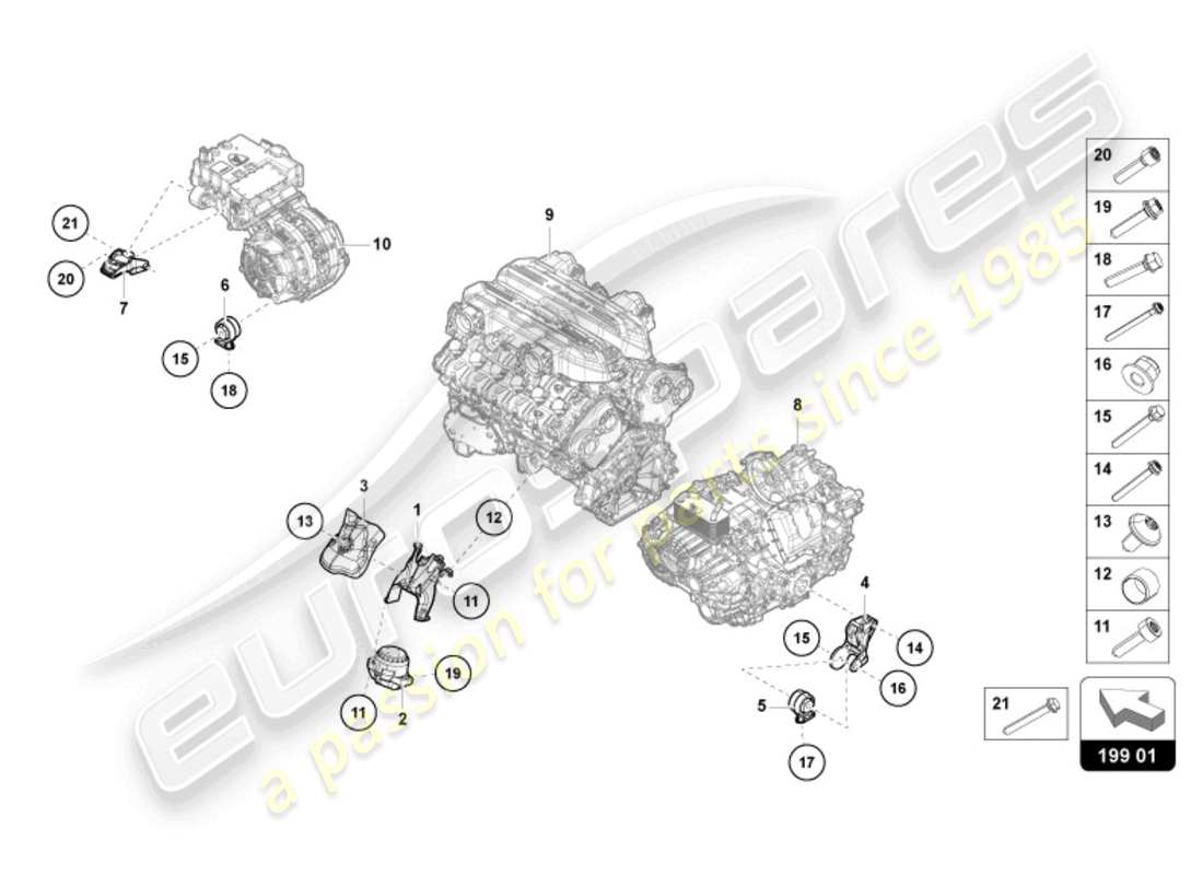 lamborghini revuelto coupe (2024) piezas de fijación de la transmisión diagrama de piezas