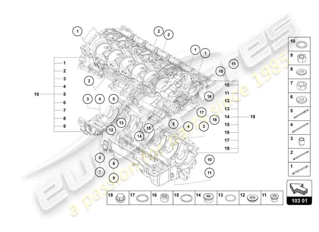 lamborghini lp700-4 roadster (2017) bloque de motor diagrama de piezas