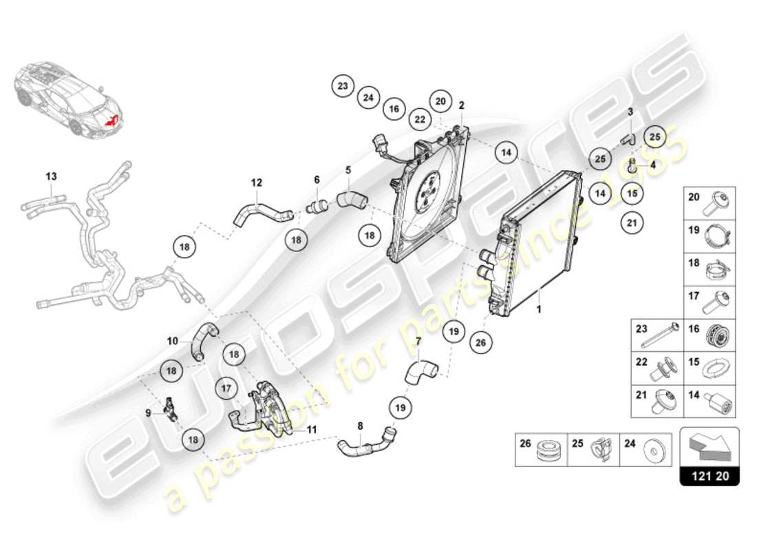 lamborghini revuelto coupe (2024) sistema de enfriamiento de refrigerante enfriamiento de alto voltaje diagrama de piezas