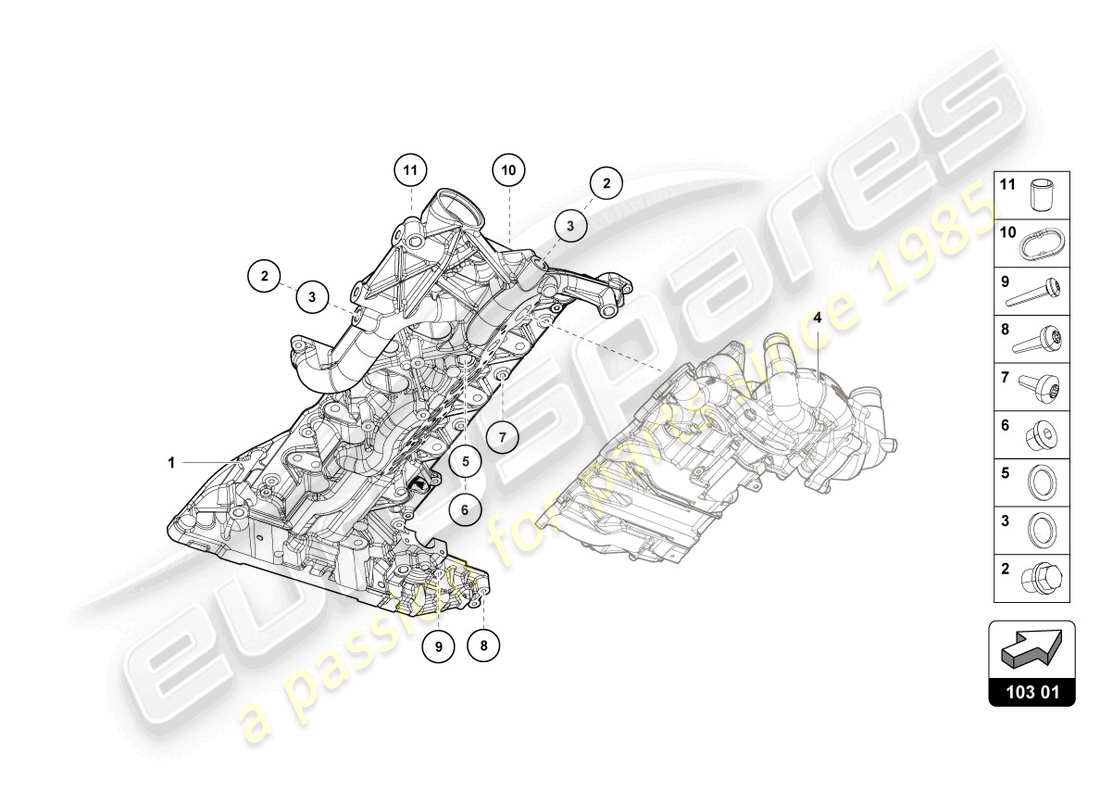 lamborghini evo coupe (2023) diagrama de piezas del cárter de aceite del motor