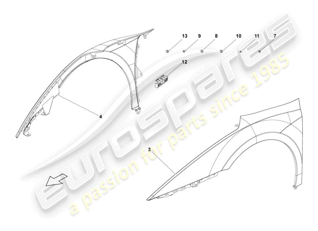 lamborghini gallardo spyder (2006) diagrama de pieza del ala delantera