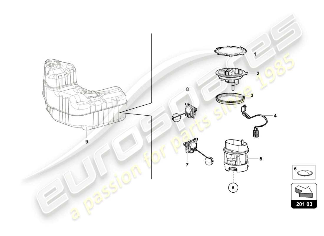 lamborghini 2021 (evo coupe) módulo de entrega de combustible derecho diagrama de pieza