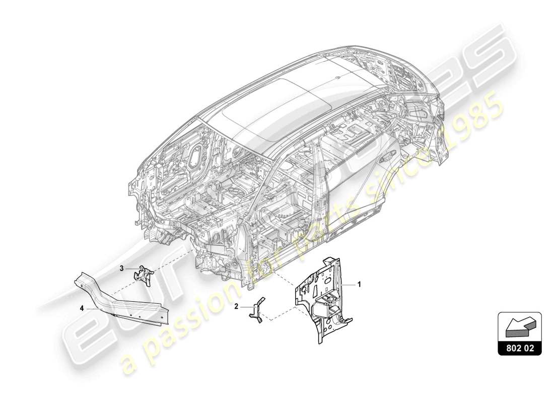 lamborghini urus (2019) piezas seccionales para la sección lateral diagrama de partes