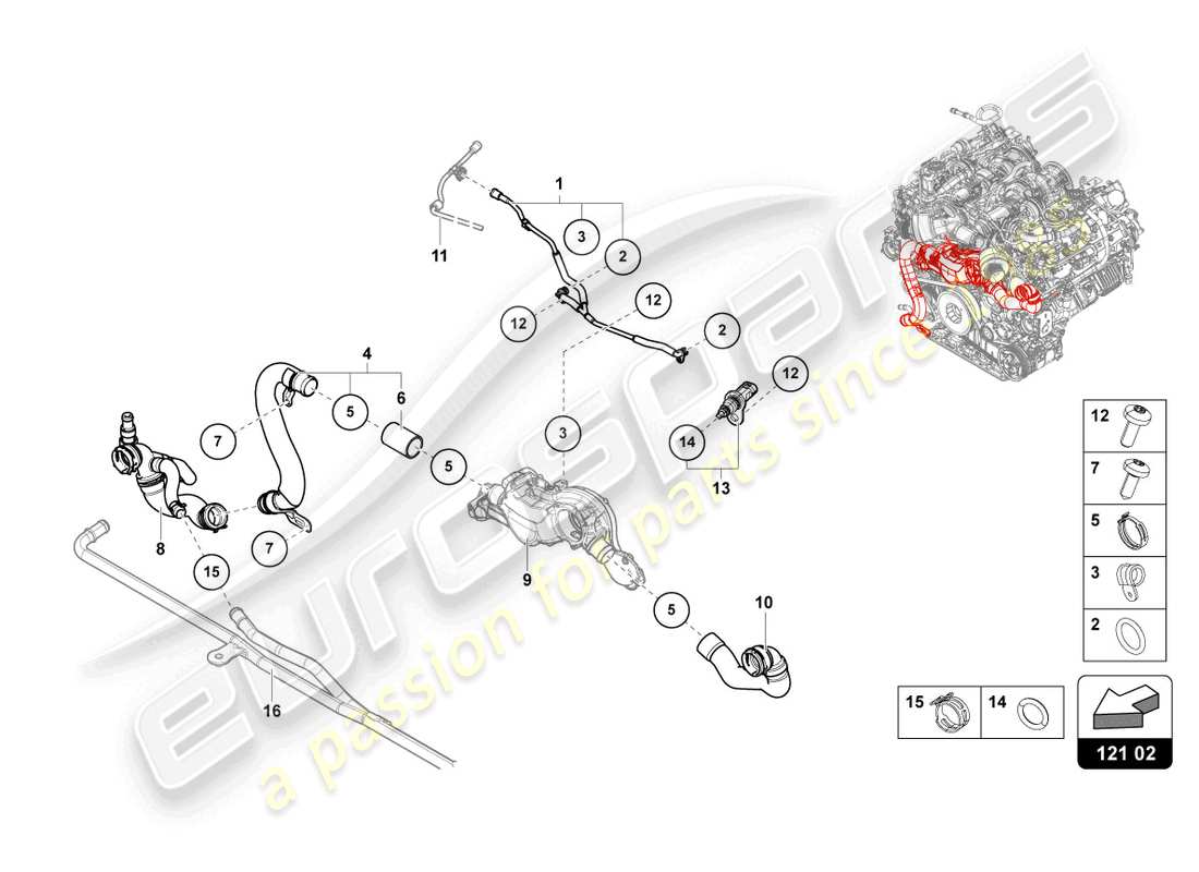 lamborghini urus (2020) diagrama de piezas del tubo de refrigerante