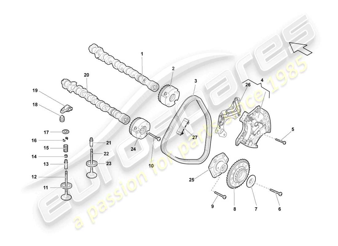 lamborghini gallardo spyder (2007) cilindros del árbol de levas 6-10 diagrama de piezas