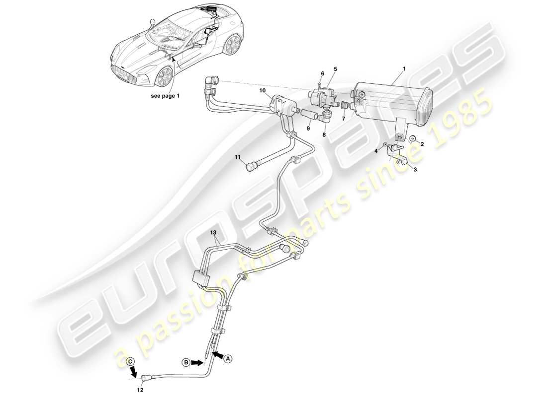 aston martin one-77 (2011) diagrama de piezas del recipiente de carbón