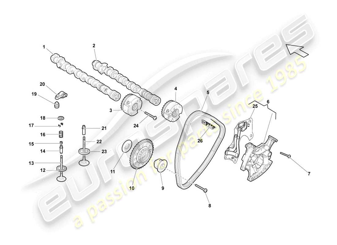 lamborghini gallardo spyder (2008) cilindros del árbol de levas 1-5 diagrama de piezas