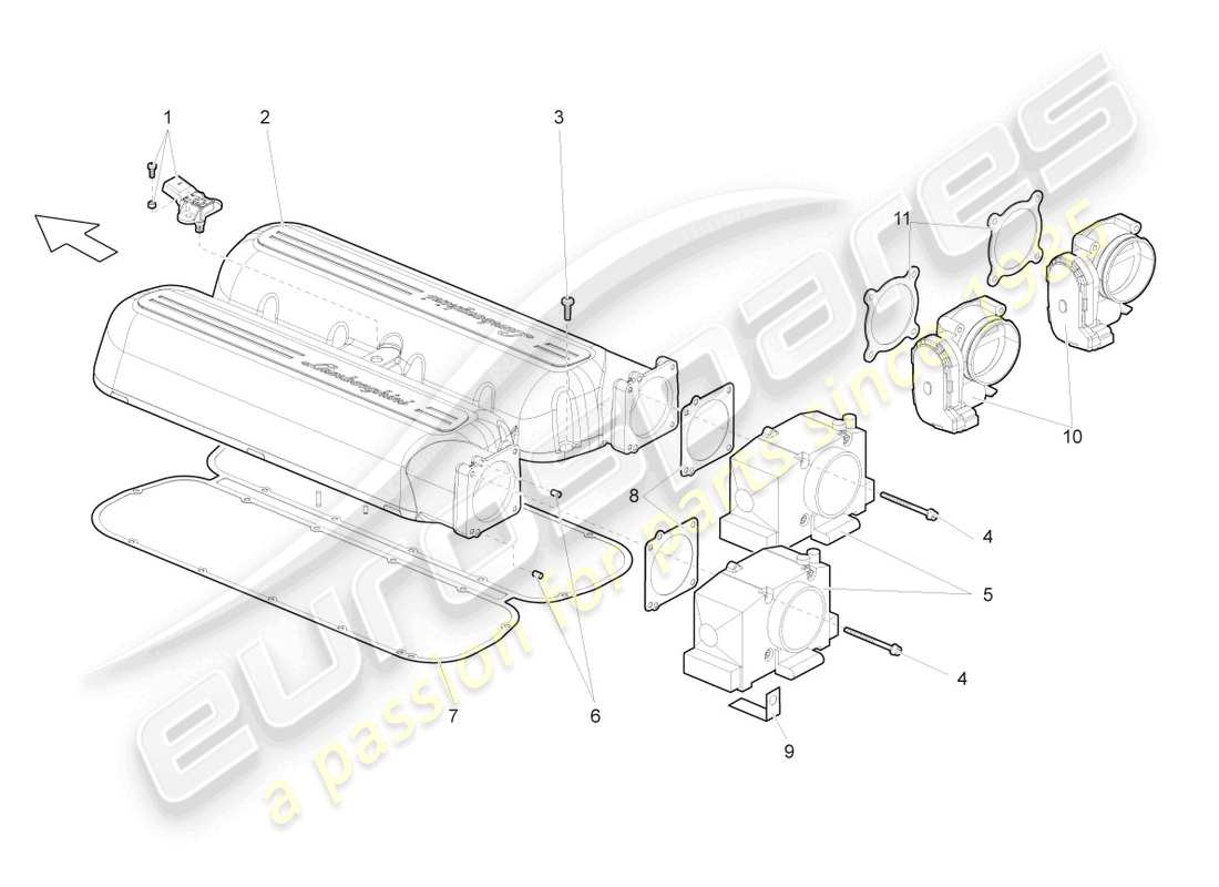 lamborghini gallardo spyder (2006) diagrama de piezas del colector de admisión