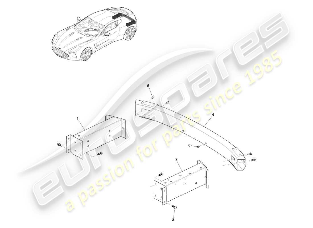 aston martin one-77 (2011) diagrama de piezas de la armadura del parachoques trasero