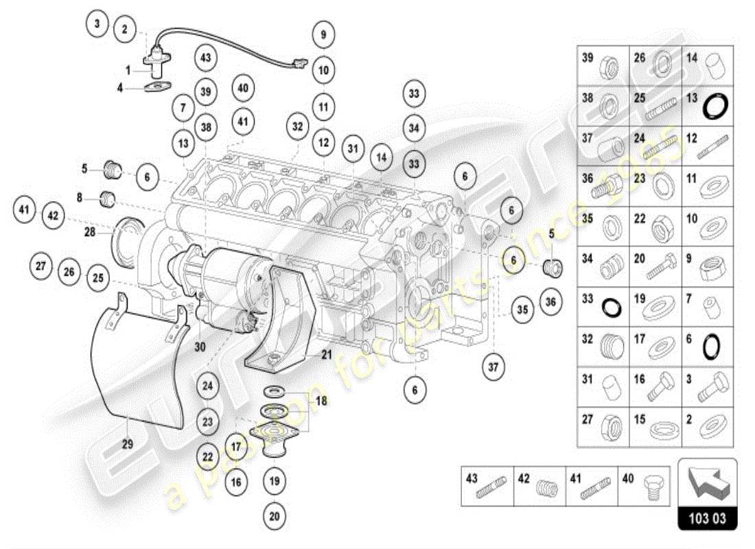 lamborghini diablo vt (1996) bloque de motor diagrama de piezas