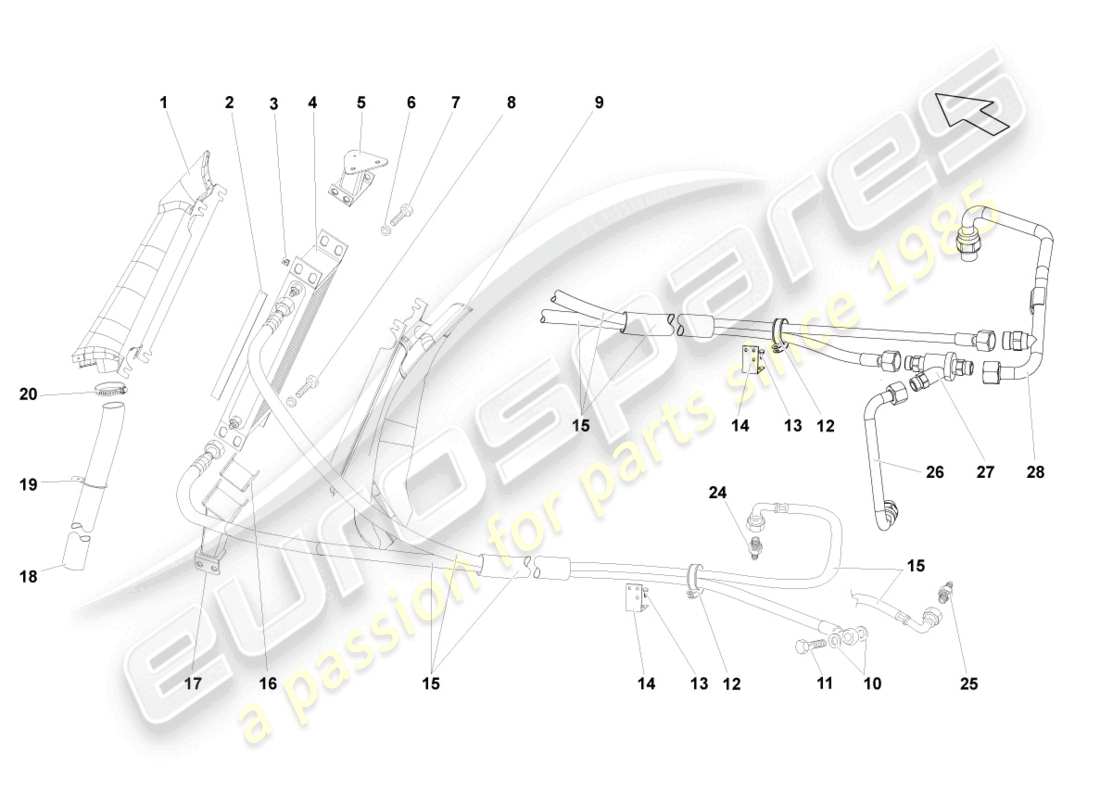 lamborghini gallardo spyder (2006) diagrama de piezas del enfriador de aceite de engranajes