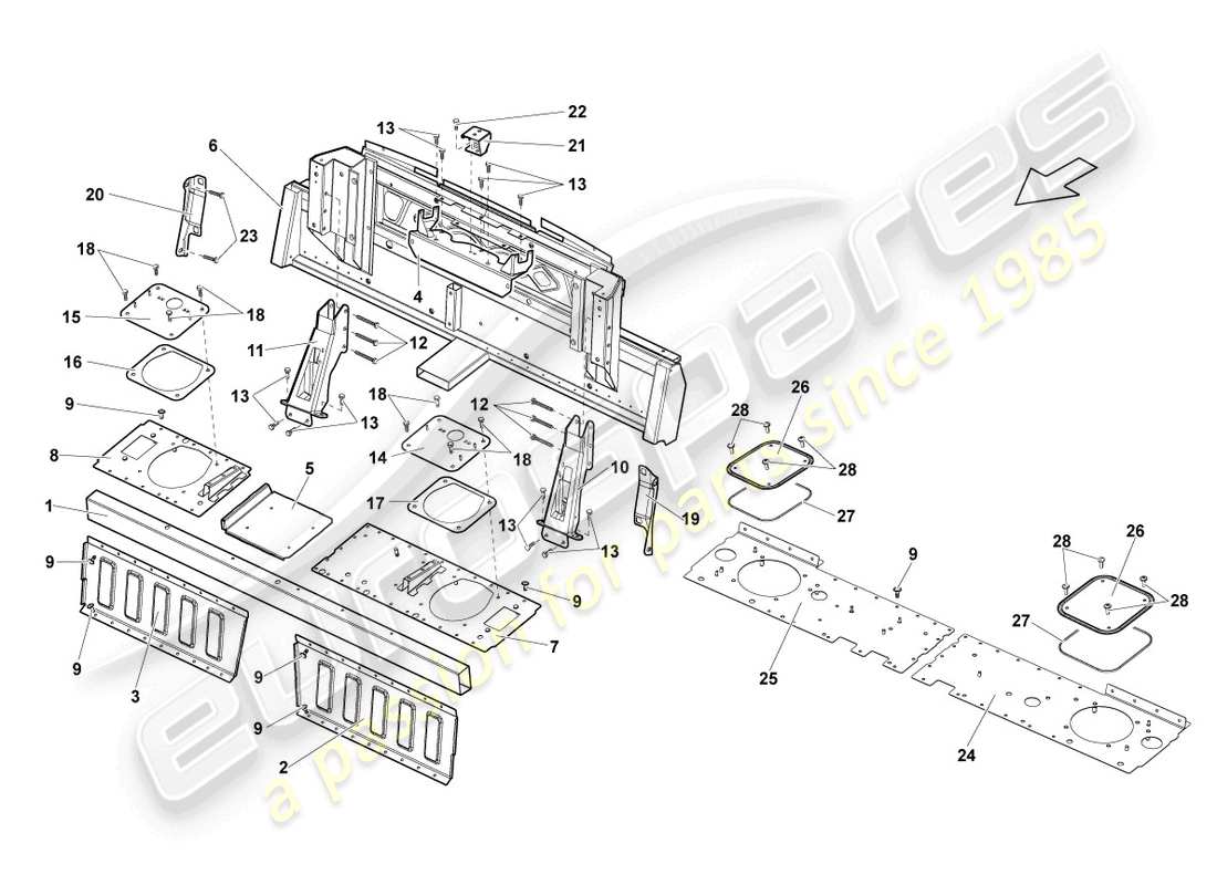 lamborghini gallardo spyder (2006) diagrama de piezas del panel trasero