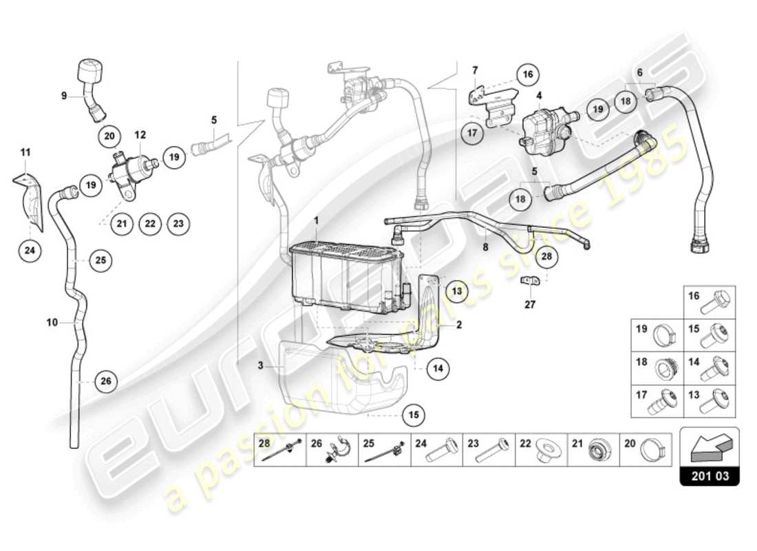 lamborghini revuelto coupe (2024) contenedor de carbón activado diagrama de piezas