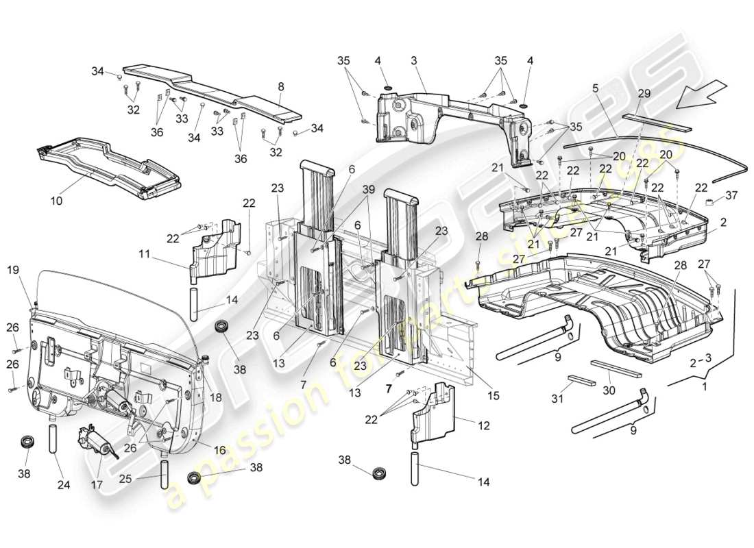 lamborghini gallardo spyder (2006) sistema de protección contra vuelcos diagrama de piezas