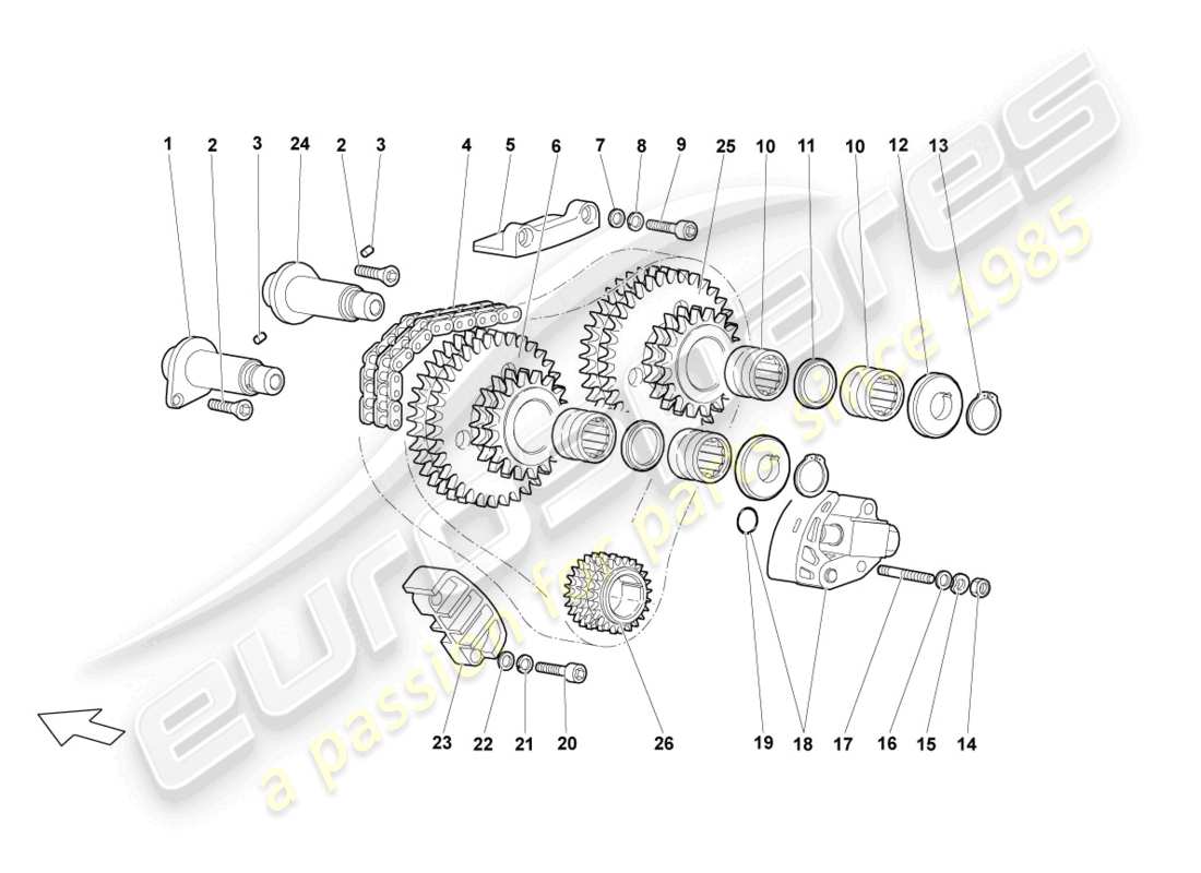 lamborghini lp640 coupe (2009) diagrama de piezas de la cadena de distribución