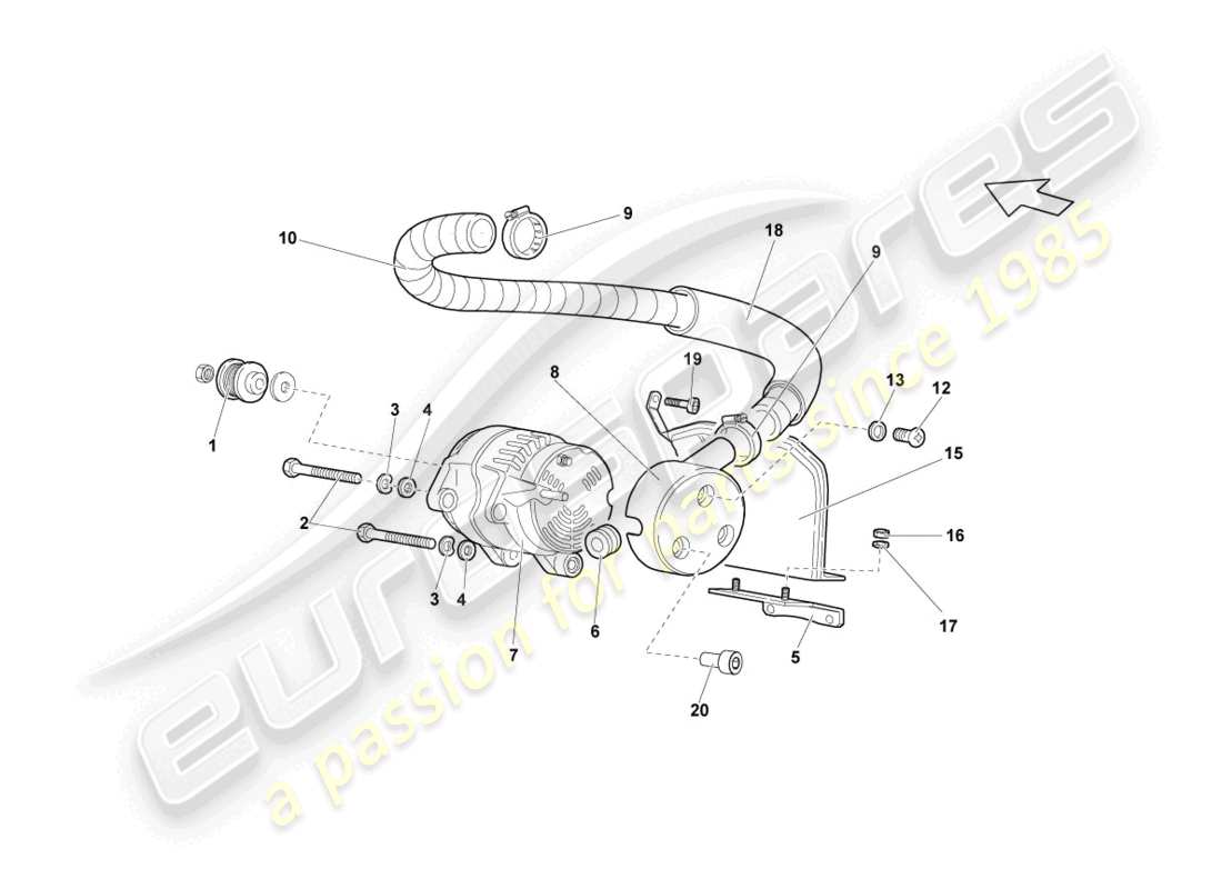 lamborghini lp640 coupe (2009) diagrama de piezas del alternador