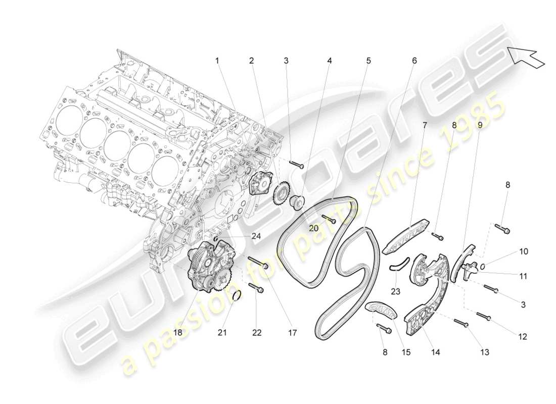 lamborghini gallardo spyder (2006) diagrama de piezas de la cadena de distribución