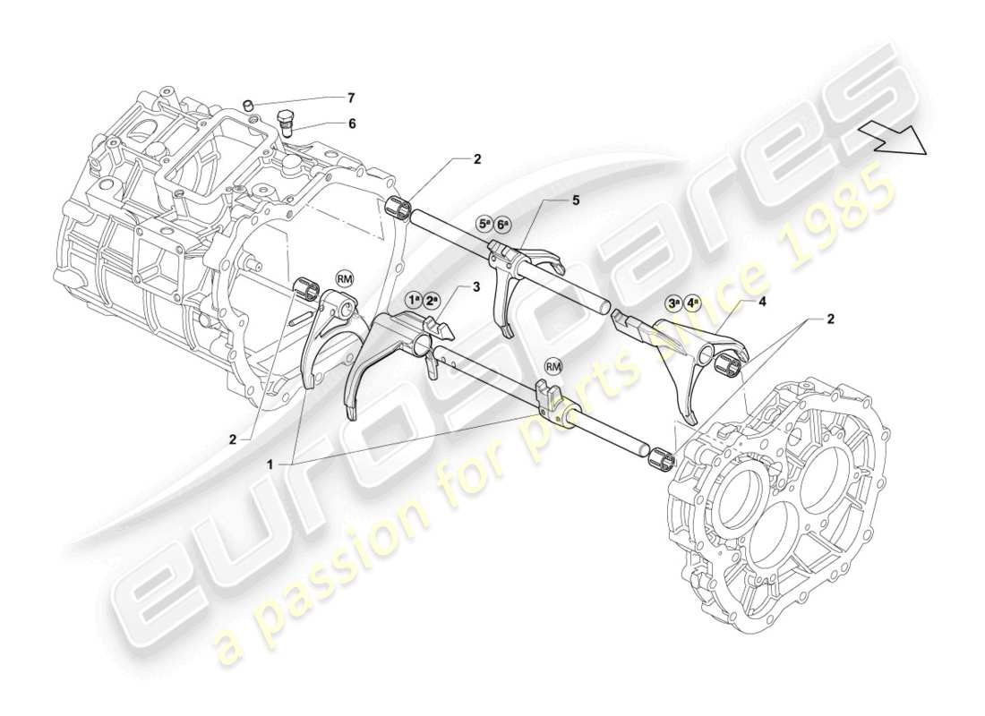 lamborghini gallardo spyder (2006) diagrama de piezas del eje selector con horquilla selectora