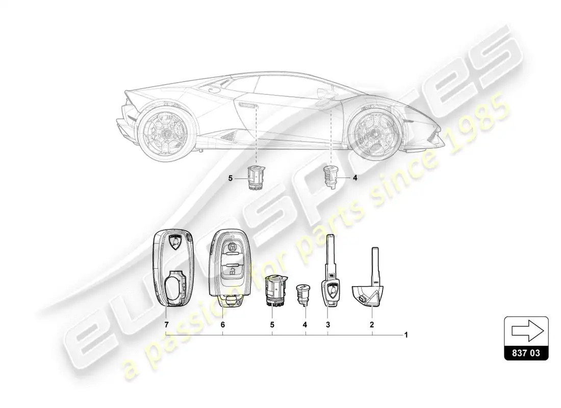 lamborghini performante coupe (2019) cerradura con llaves diagrama de piezas