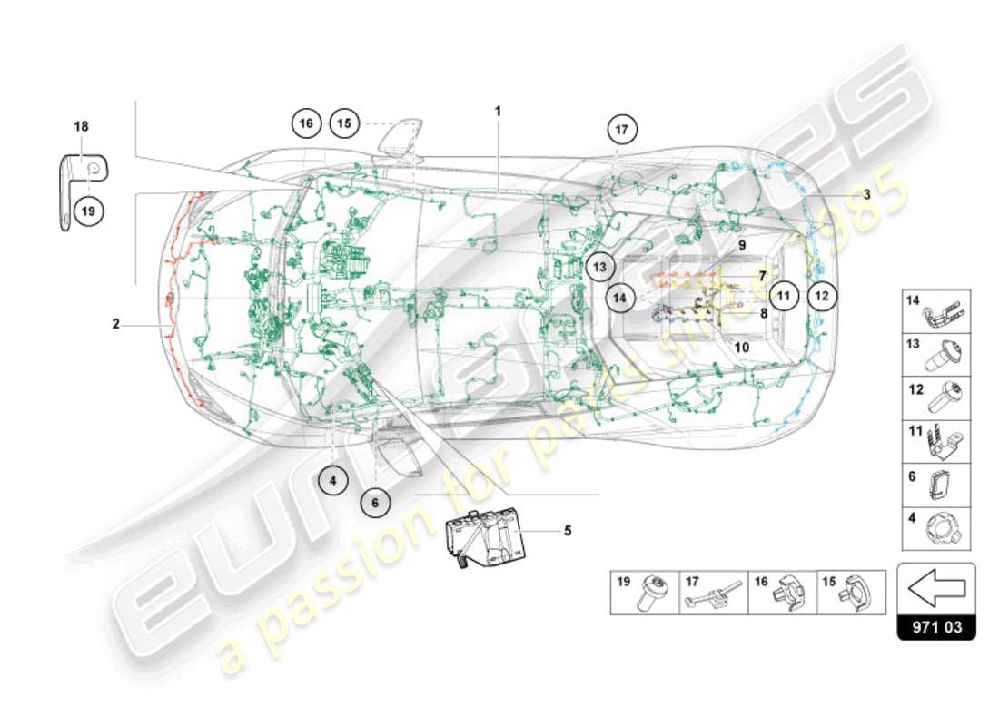 lamborghini 2024 (tecnica) diagrama de piezas del centro de cableado