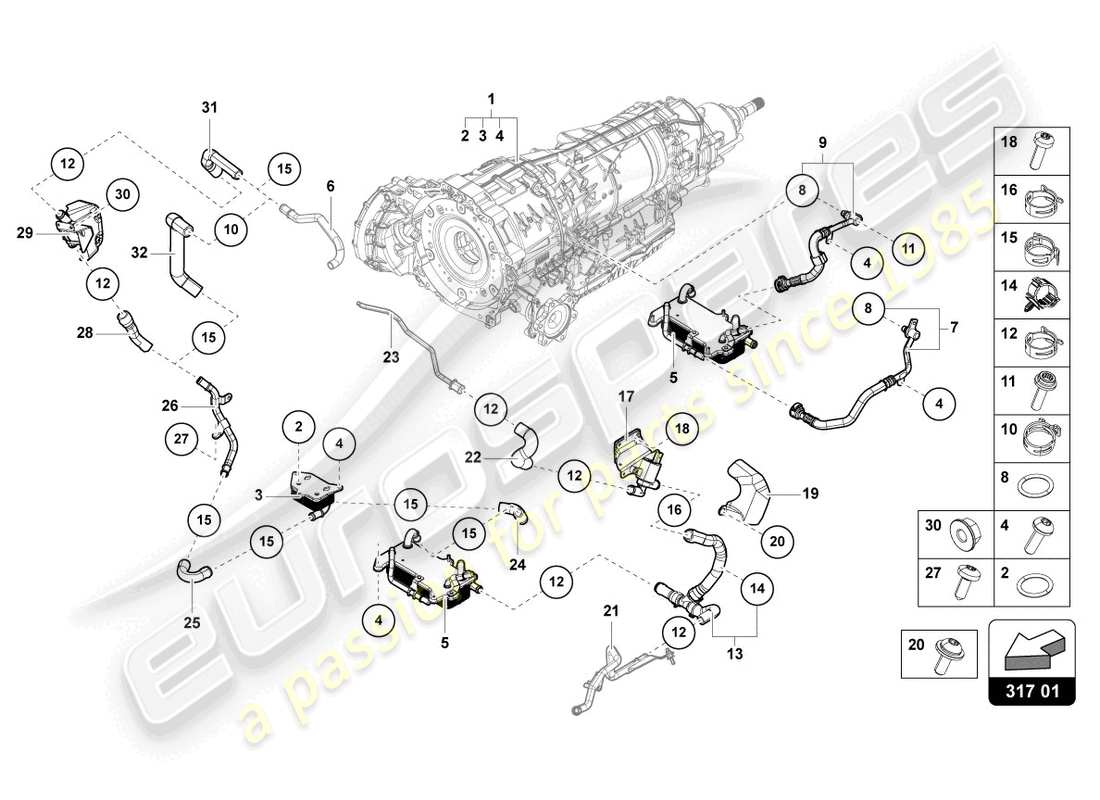lamborghini urus (2020) sistema de enfriamiento para aceite de engranajes diagrama de piezas