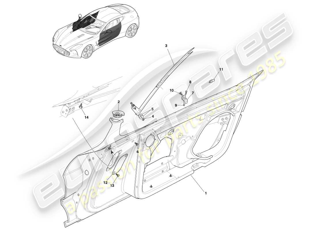 aston martin one-77 (2011) puertas delanteras diagrama de piezas