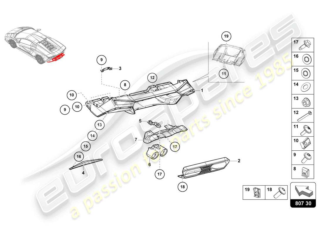 lamborghini countach lpi 800-4 (2022) esquema de piezas parte inferior del parachoques