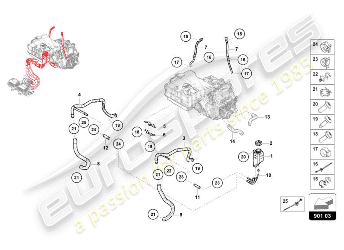 lamborghini revuelto coupe (2024) refrigeración de la impulsión diagrama de piezas