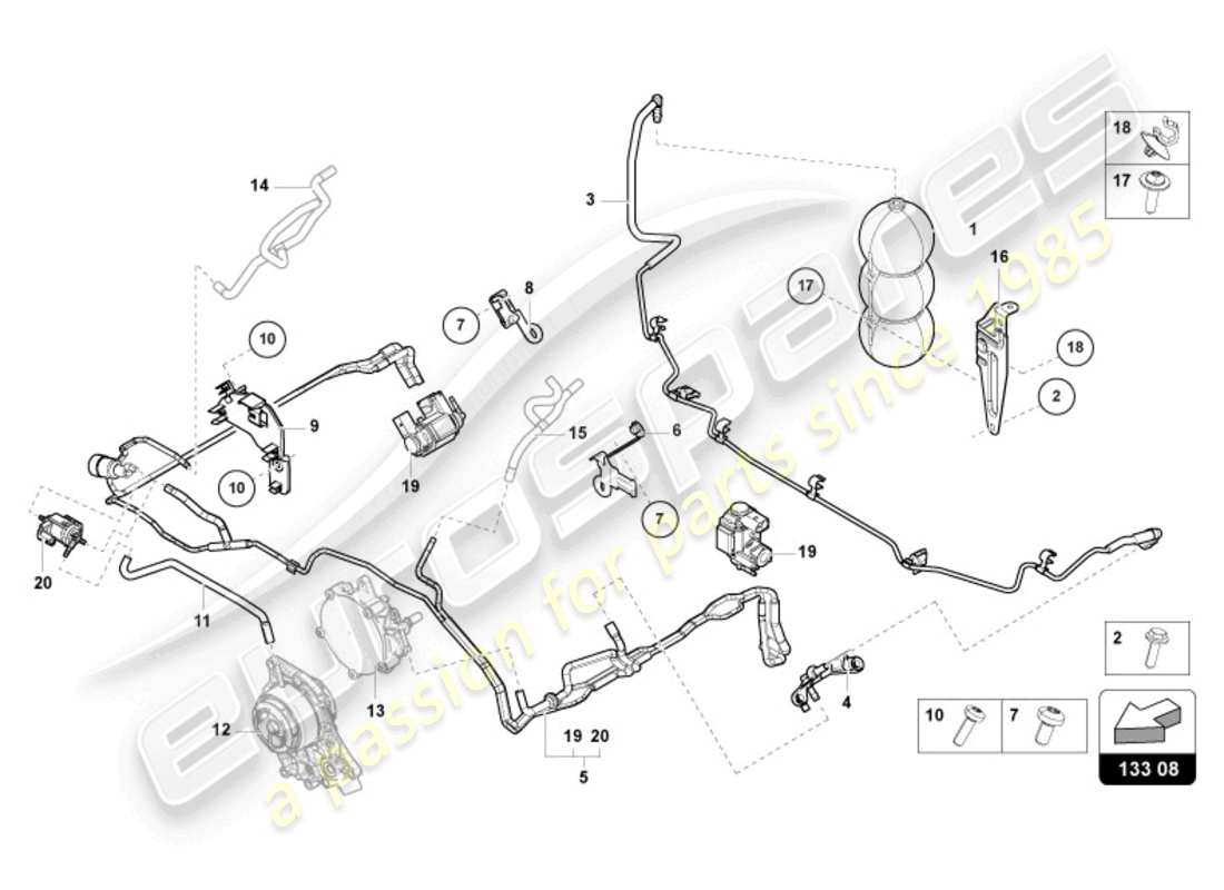 lamborghini urus (2020) diagrama de piezas del sistema de vacío