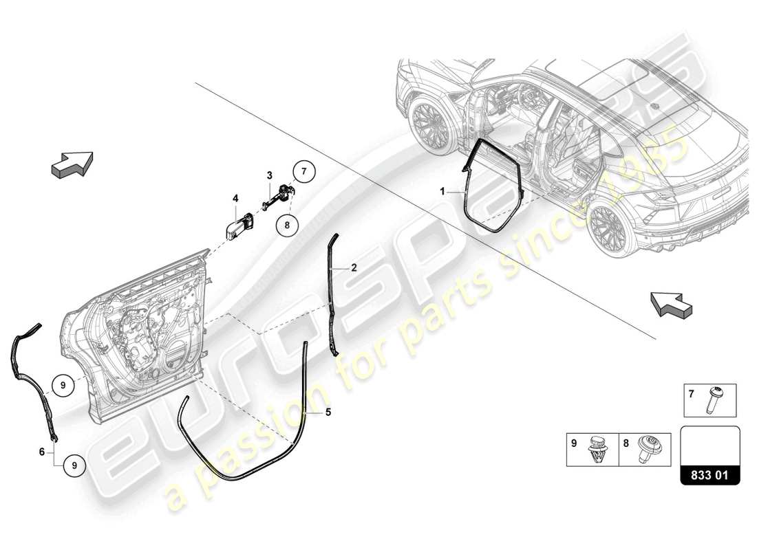 lamborghini urus (2020) door seal rear part diagram