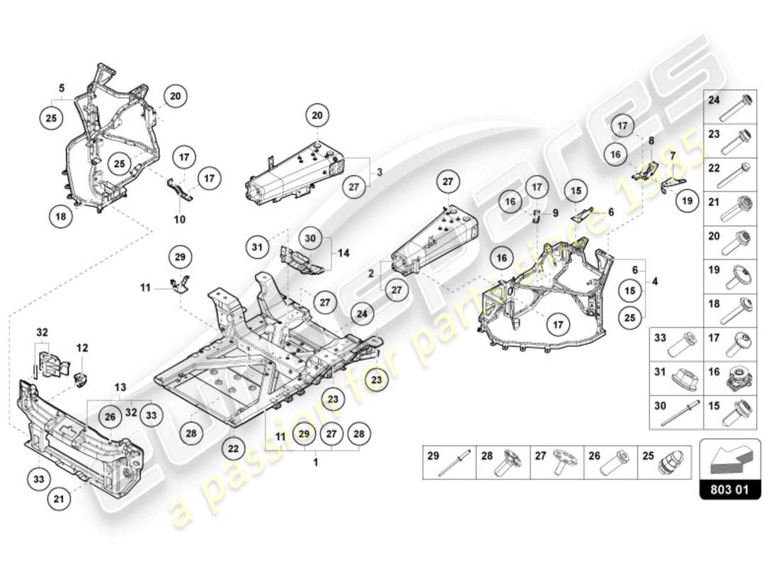 lamborghini revuelto coupe (2024) marco frontal diagrama de piezas