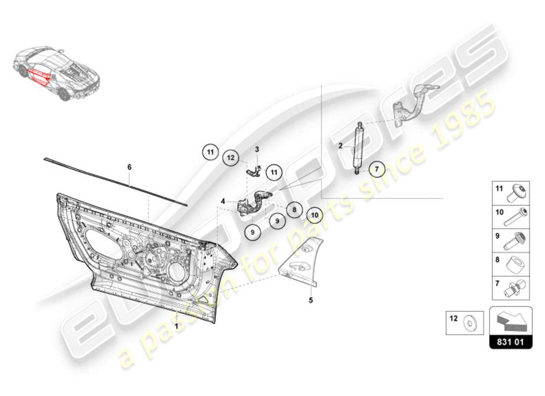 lamborghini revuelto coupe (2024) puertas diagrama de piezas