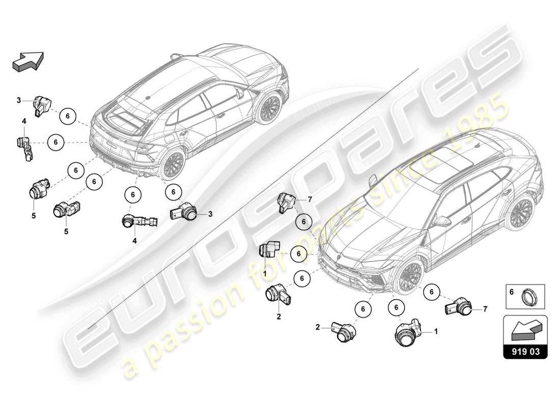 lamborghini urus (2020) diagrama de piezas del sensor