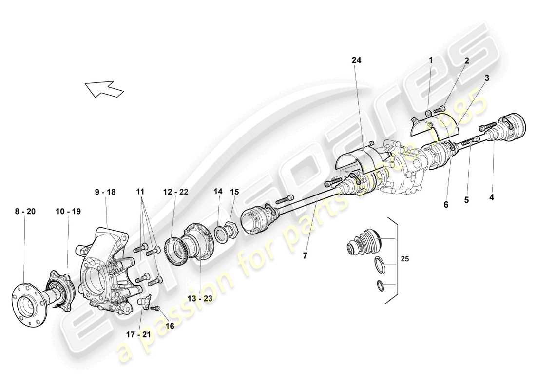 lamborghini reventon eje de transmisión trasero diagrama de piezas
