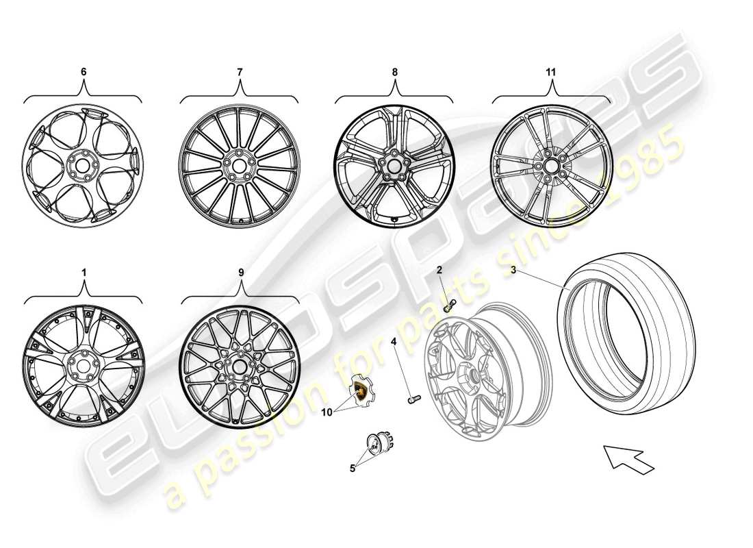 lamborghini blancpain sts (2013) diagrama de piezas de la llanta de aluminio delantera