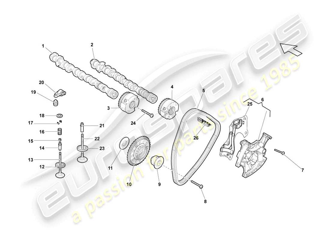 lamborghini blancpain sts (2013) árbol de levas, cilindros de válvulas 1-5 diagrama de piezas