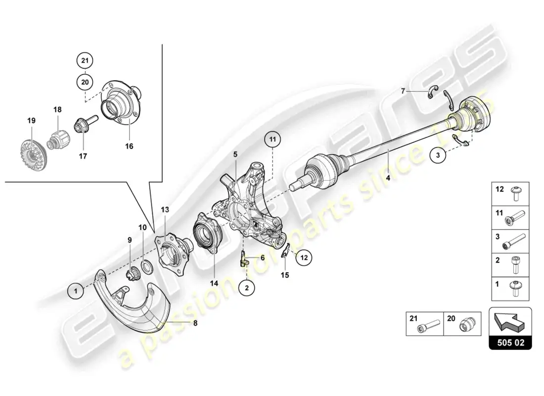 lamborghini lp700-4 coupe (2015) eje de transmisión trasero diagrama de piezas
