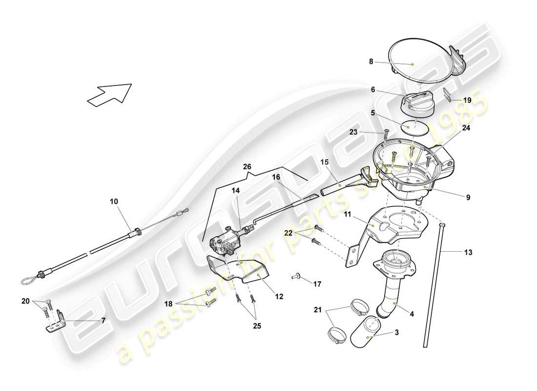 lamborghini lp570-4 sl (2014) diagrama de piezas de la tapa de llenado de combustible