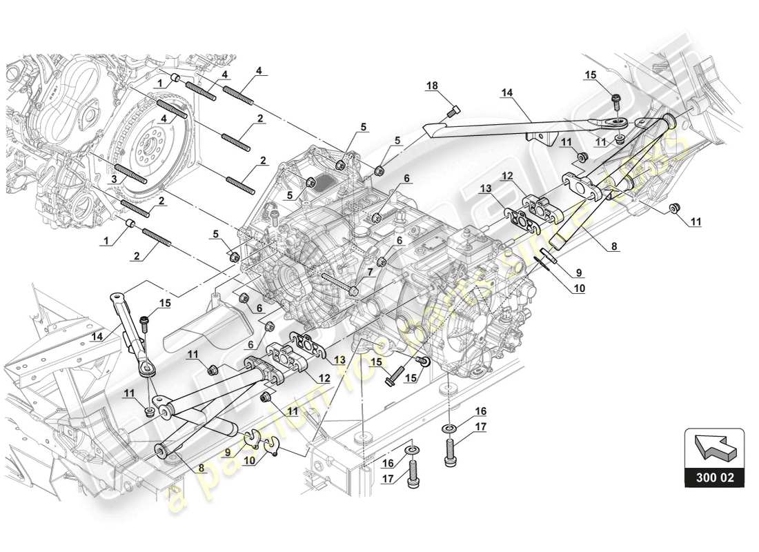 lamborghini gt3 (2017) fijación de la caja de cambios diagrama de piezas