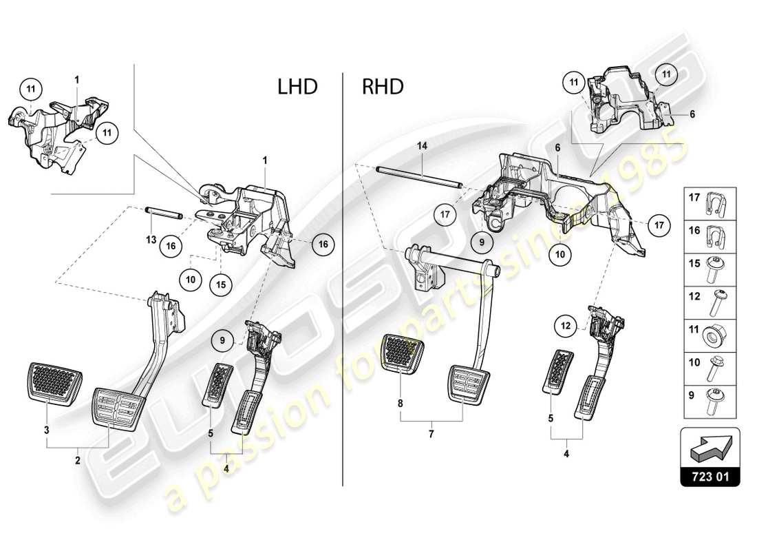 lamborghini urus (2022) freno y aceleración. palanca mecanica. diagrama de piezas