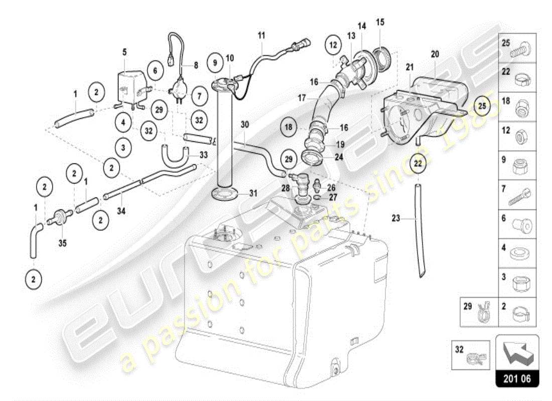 lamborghini diablo vt (1998) depósito de combustible diagrama de piezas