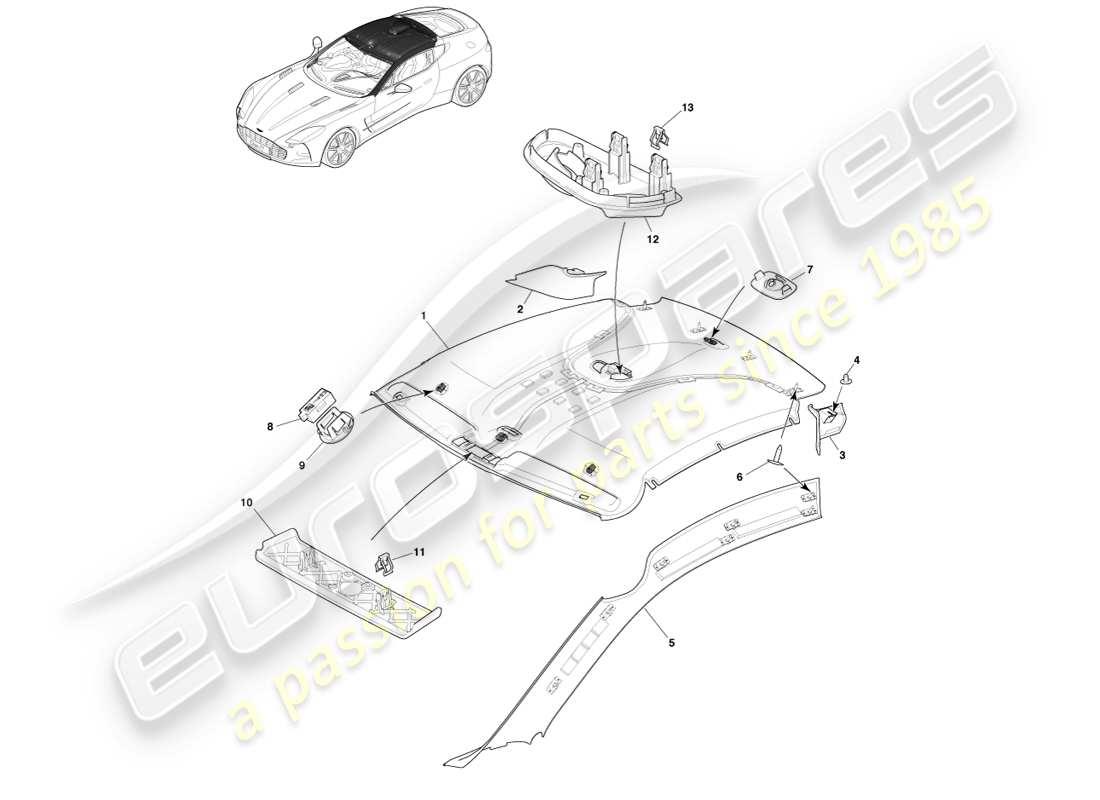 aston martin one-77 (2011) revestimiento del techo y del pilar diagrama de piezas
